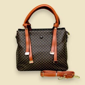 women brown Handbag with check design