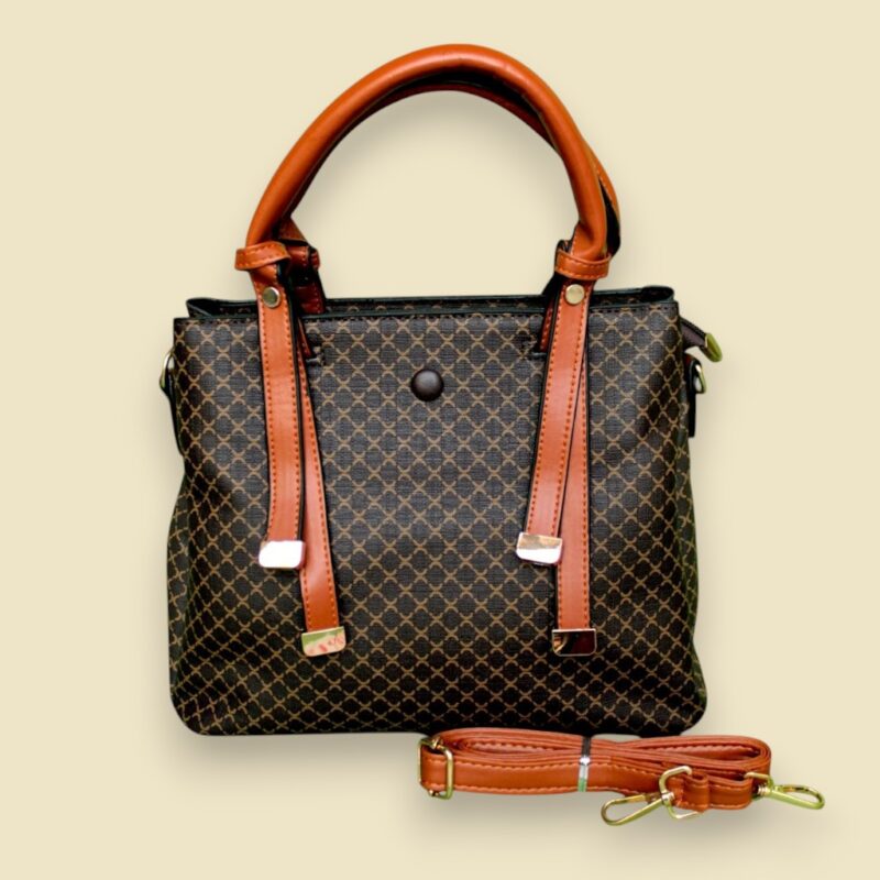 women brown Handbag with check design