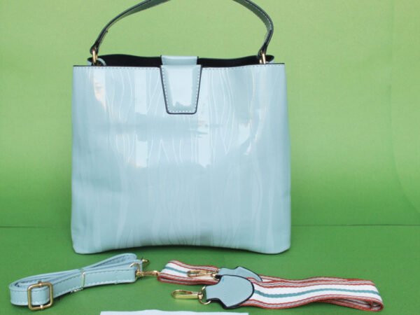 Galorze: glossy icicle-blue handbag a mint color bag for ladies.