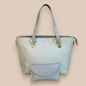 Ice blue jute tote bag