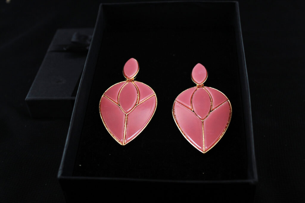 pink leaf modern earring