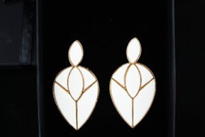 white leaf earrings