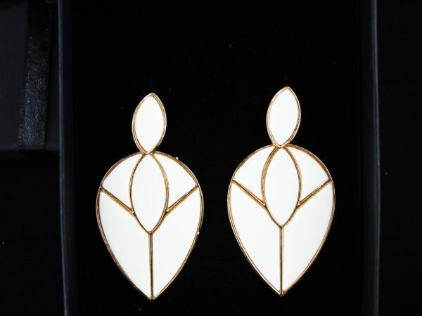 white leaf earrings