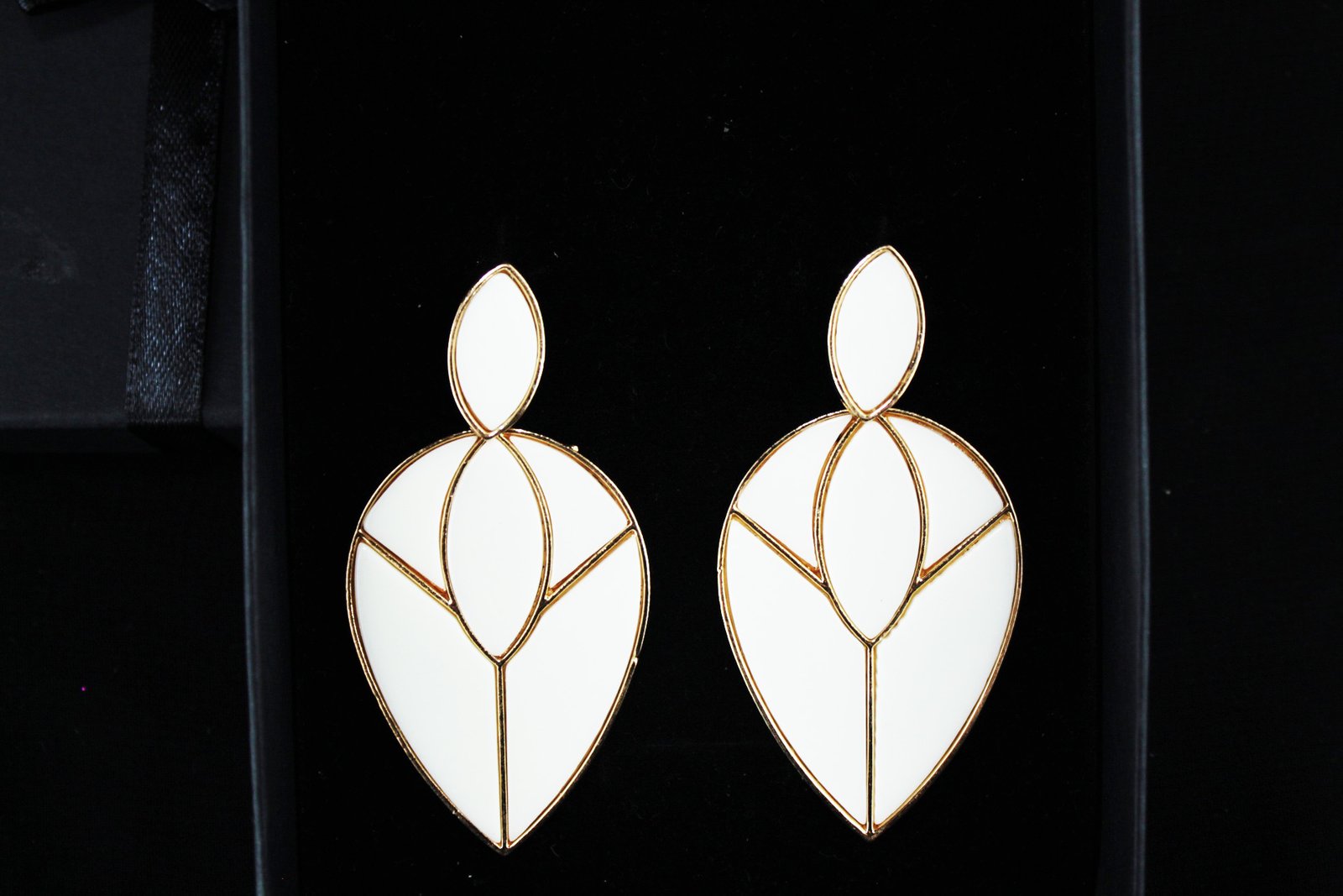 white leaf earrings