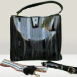 Galorze: Black glossy handbag, good quality handbags for gift.