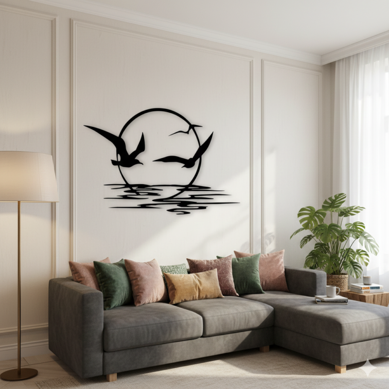 Sunset with Seagulls Metal Wall Decor